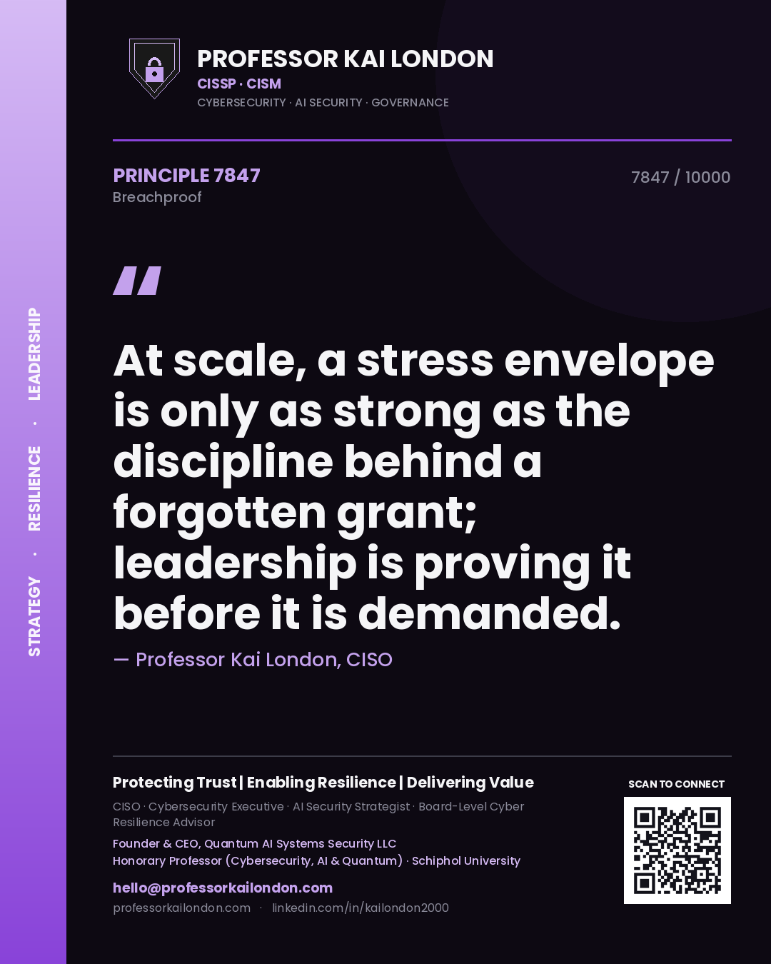 Professor Kai London principle 7847: At scale, a stress envelope is only as strong as the discipline behind a forgotten grant; leadership is proving it before it is demanded.