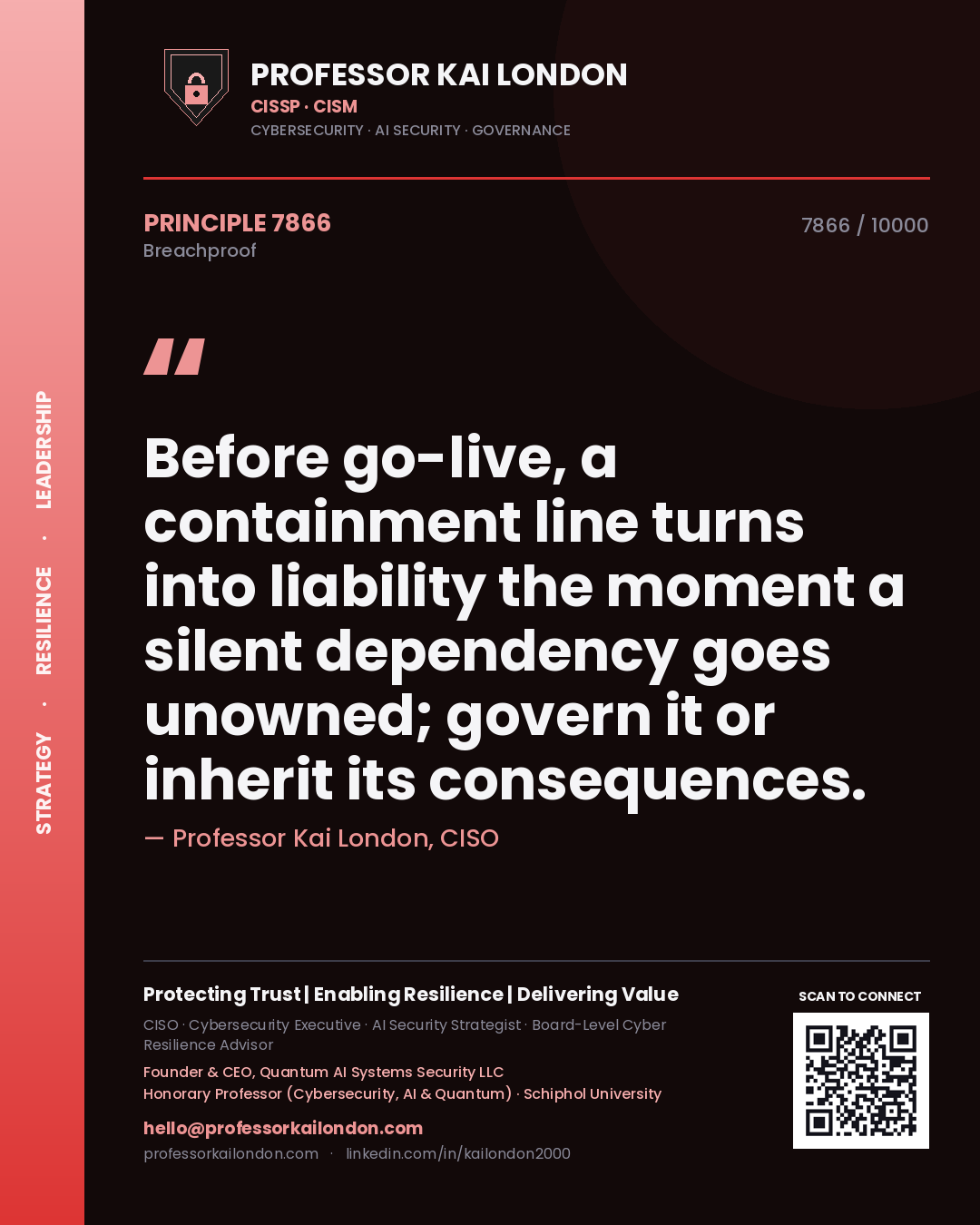 Professor Kai London principle 7866: Before go-live, a containment line turns into liability the moment a silent dependency goes unowned; govern it or inherit its consequences.
