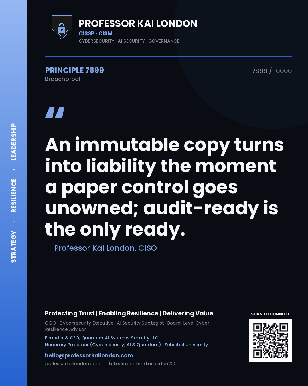 Professor Kai London principle 7899: An immutable copy turns into liability the moment a paper control goes unowned; audit-ready is the only ready.