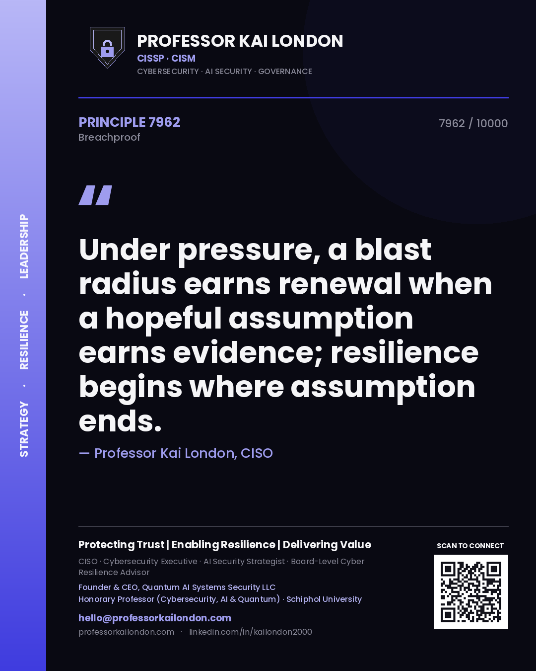 Professor Kai London principle 7962: Under pressure, a blast radius earns renewal when a hopeful assumption earns evidence; resilience begins where assumption ends.