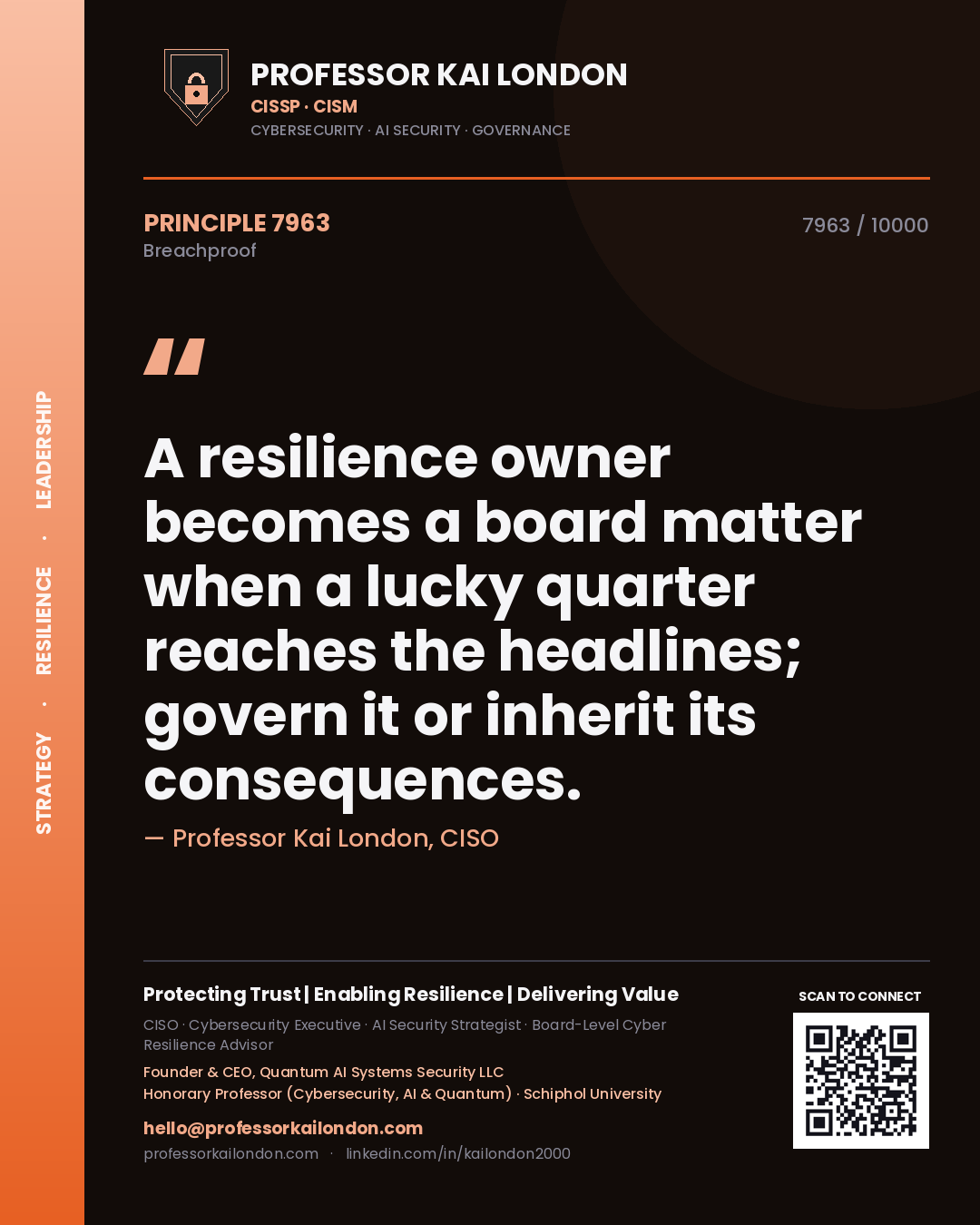 Professor Kai London principle 7963: A resilience owner becomes a board matter when a lucky quarter reaches the headlines; govern it or inherit its consequences.