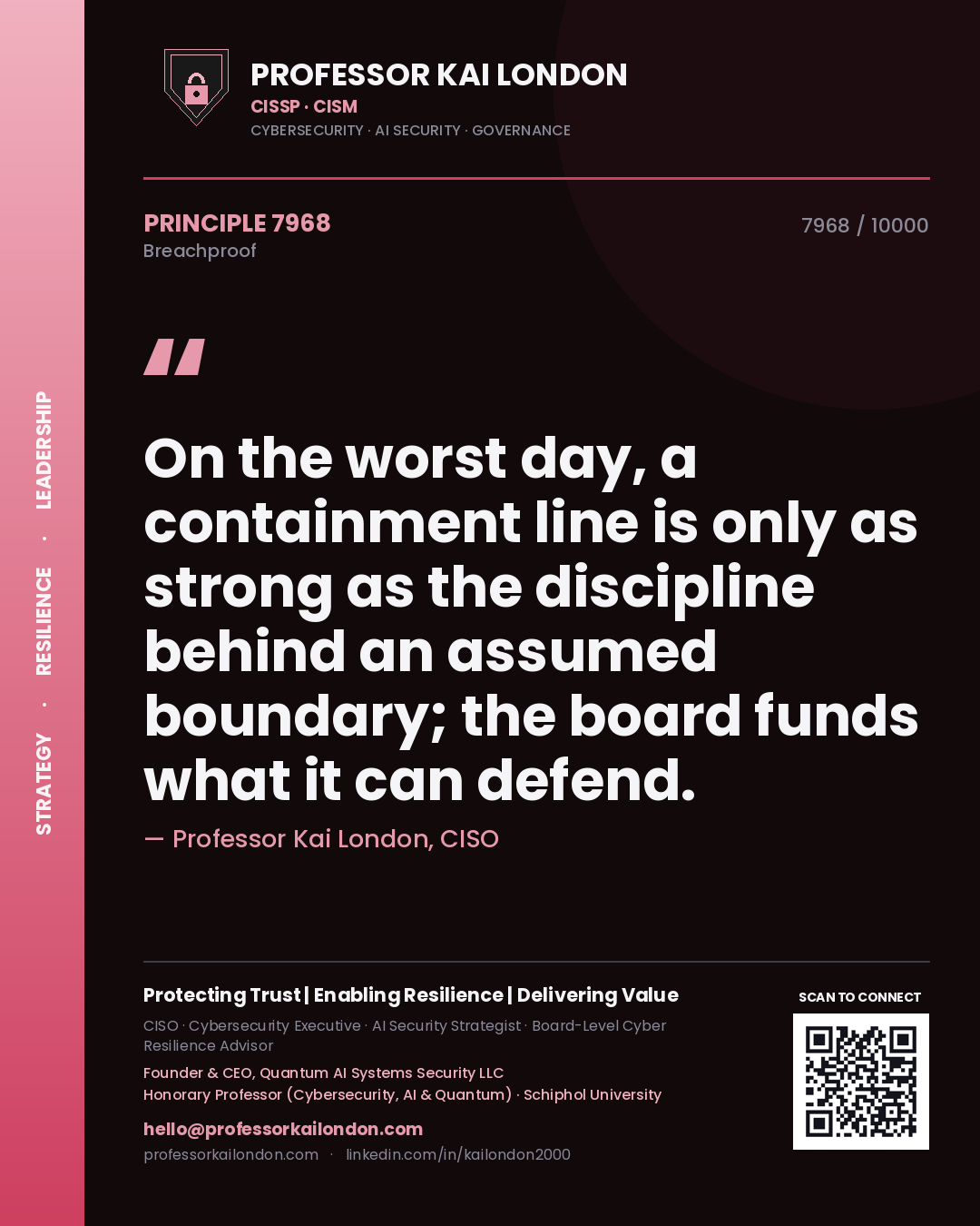 Professor Kai London principle 7968: On the worst day, a containment line is only as strong as the discipline behind an assumed boundary; the board funds what it can defend.