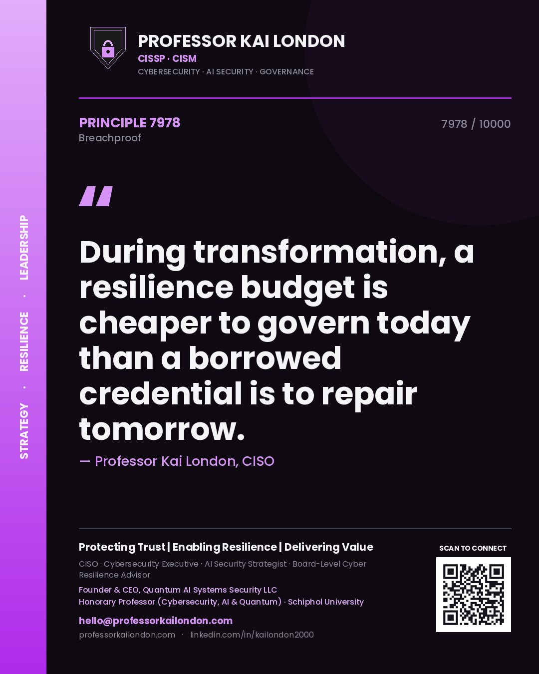 Professor Kai London principle 7978: During transformation, a resilience budget is cheaper to govern today than a borrowed credential is to repair tomorrow.
