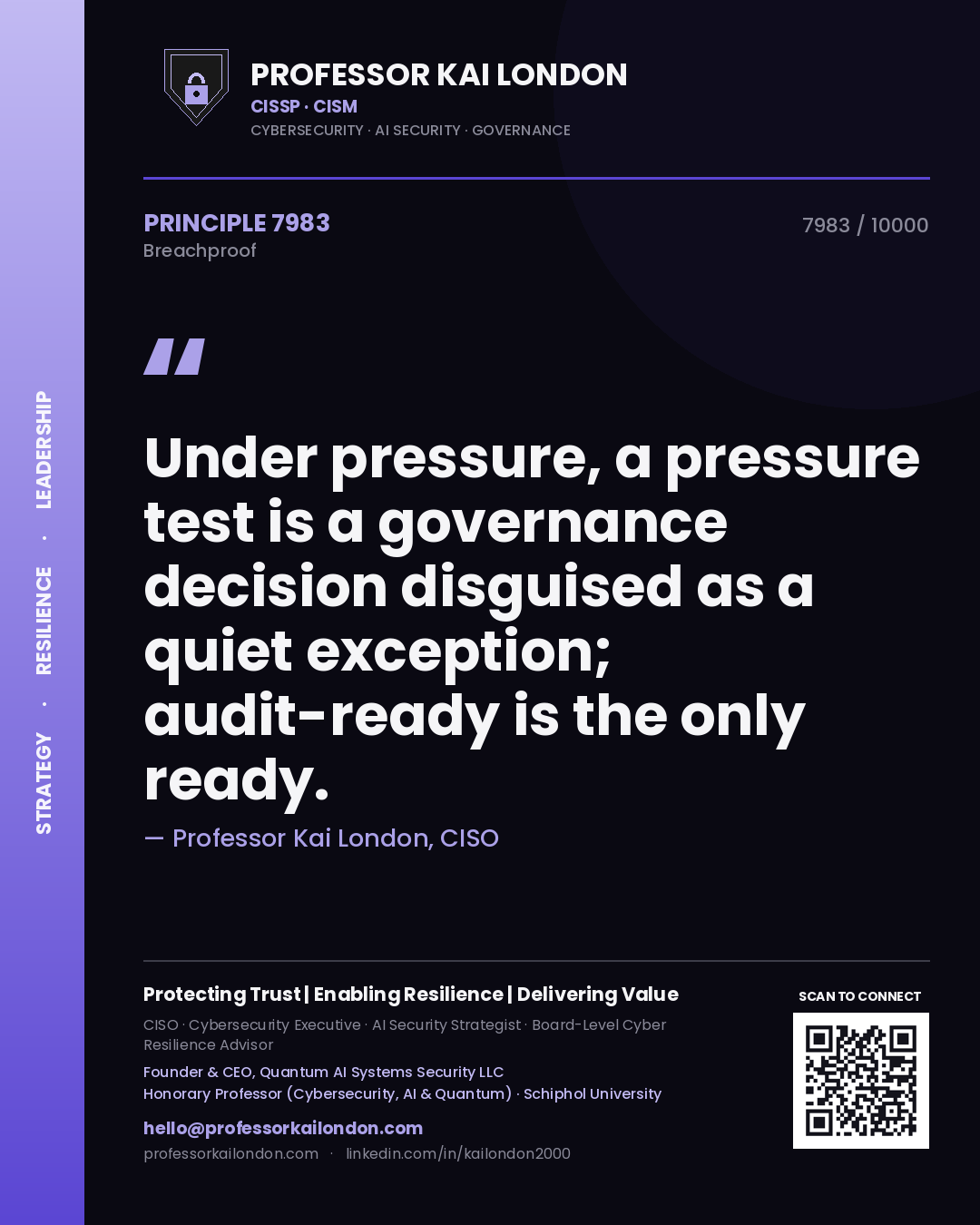 Professor Kai London principle 7983: Under pressure, a pressure test is a governance decision disguised as a quiet exception; audit-ready is the only ready.