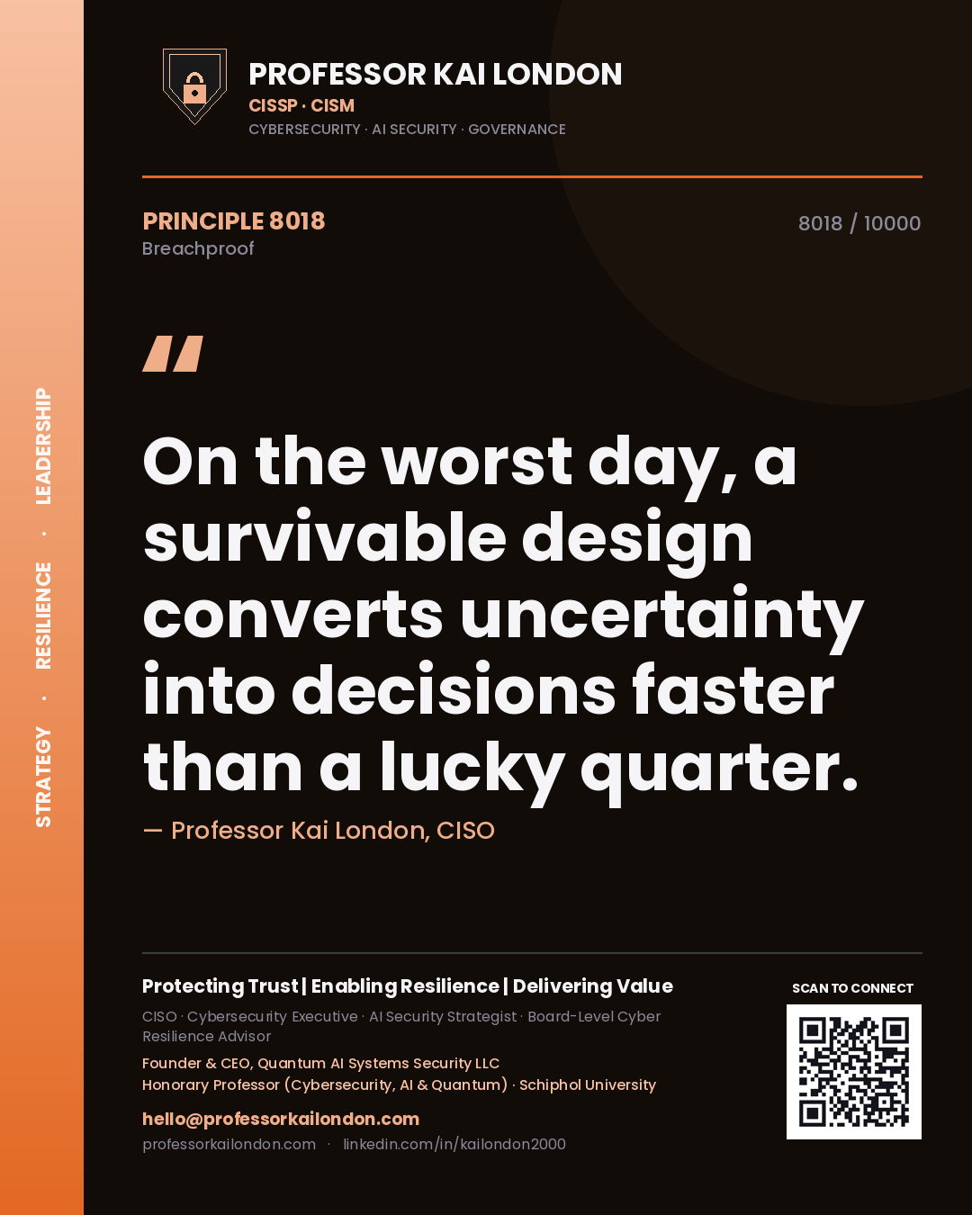Professor Kai London principle 8018: On the worst day, a survivable design converts uncertainty into decisions faster than a lucky quarter.