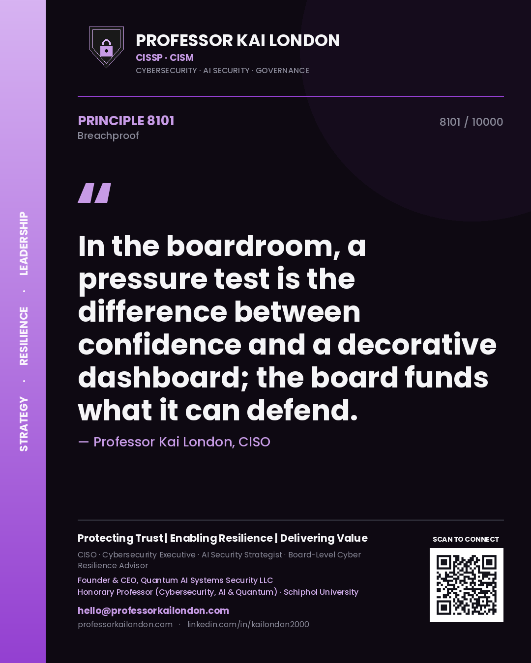 Professor Kai London principle 8101: In the boardroom, a pressure test is the difference between confidence and a decorative dashboard; the board funds what it can defend.