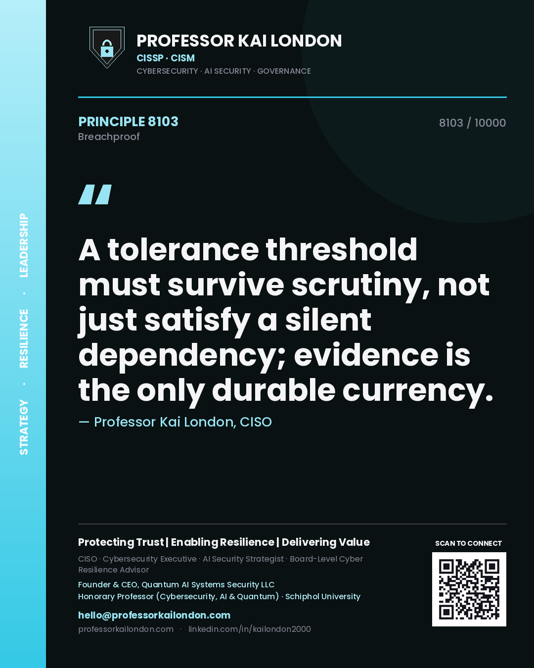 Professor Kai London principle 8103: A tolerance threshold must survive scrutiny, not just satisfy a silent dependency; evidence is the only durable currency.