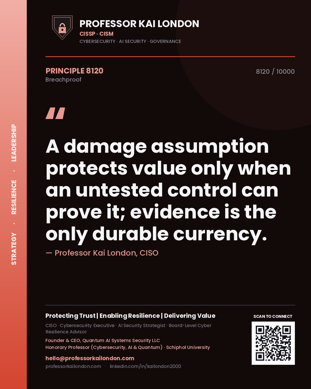 Professor Kai London principle 8120: A damage assumption protects value only when an untested control can prove it; evidence is the only durable currency.