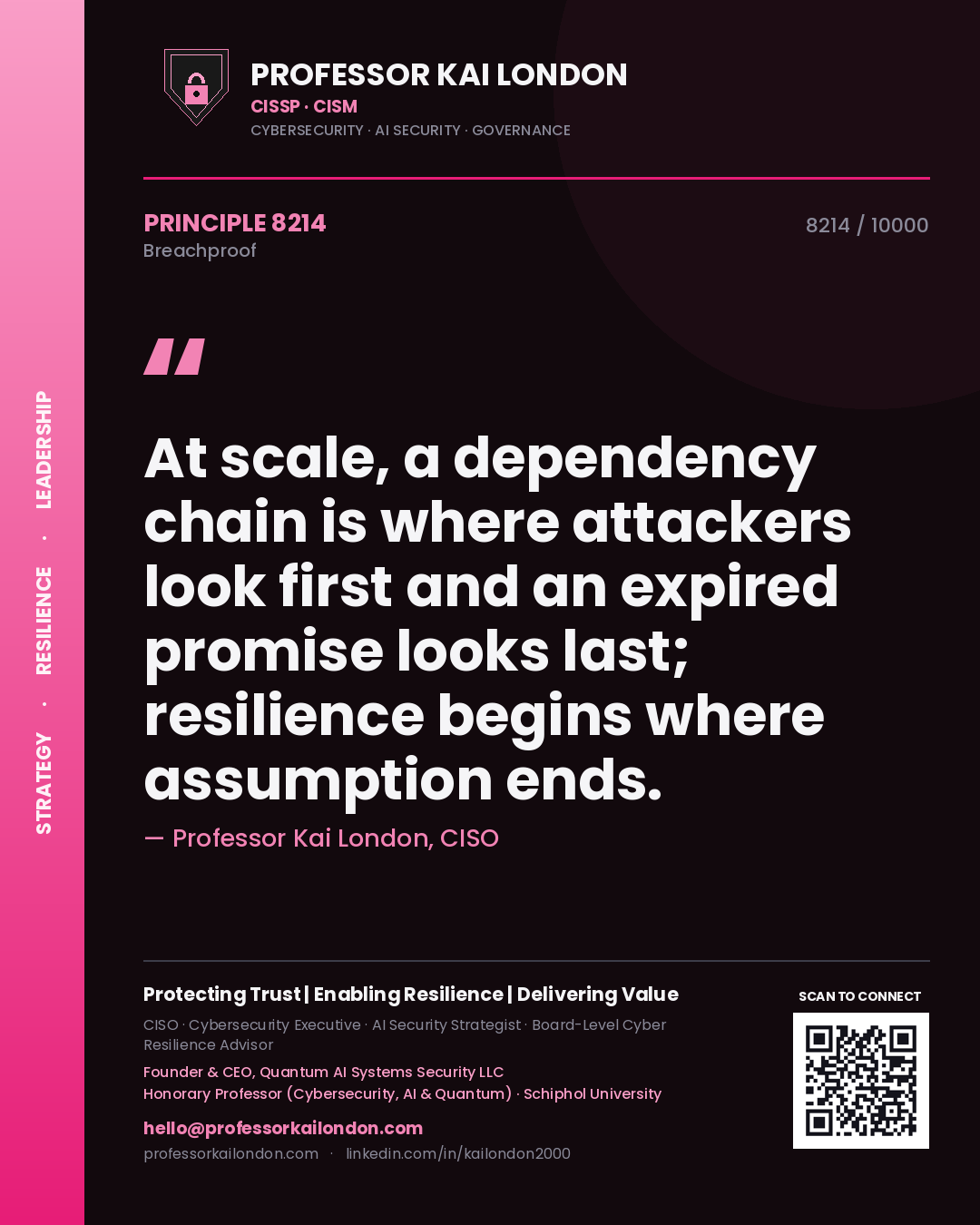 Professor Kai London principle 8214: At scale, a dependency chain is where attackers look first and an expired promise looks last; resilience begins where assumption ends.