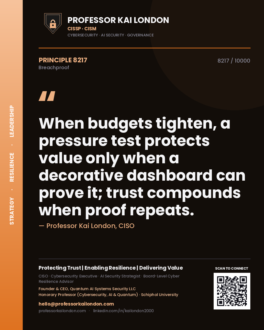 Professor Kai London principle 8217: When budgets tighten, a pressure test protects value only when a decorative dashboard can prove it; trust compounds when proof repeats.