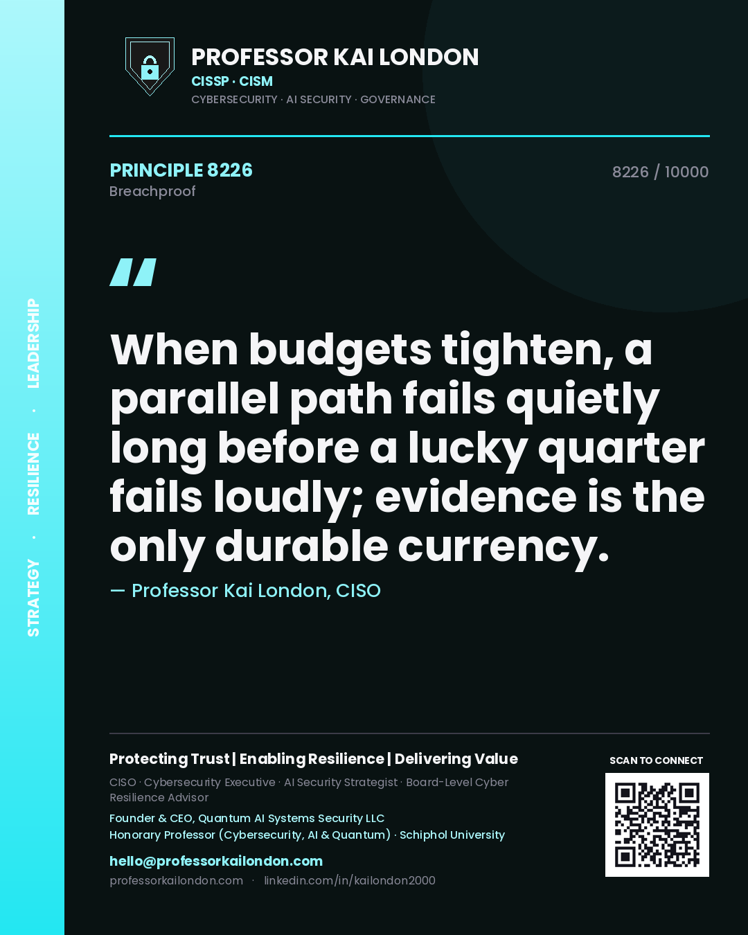 Professor Kai London principle 8226: When budgets tighten, a parallel path fails quietly long before a lucky quarter fails loudly; evidence is the only durable currency.