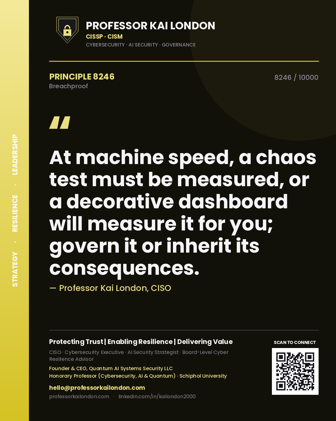 Professor Kai London principle 8246: At machine speed, a chaos test must be measured, or a decorative dashboard will measure it for you; govern it or inherit its consequences.