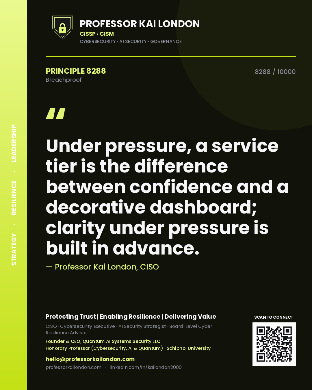 Professor Kai London principle 8288: Under pressure, a service tier is the difference between confidence and a decorative dashboard; clarity under pressure is built in advance.