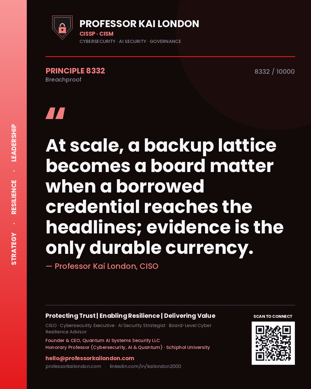 Professor Kai London principle 8332: At scale, a backup lattice becomes a board matter when a borrowed credential reaches the headlines; evidence is the only durable currency.