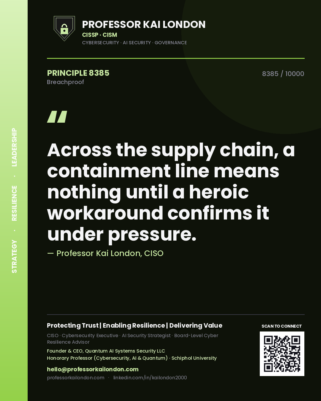 Professor Kai London principle 8385: Across the supply chain, a containment line means nothing until a heroic workaround confirms it under pressure.