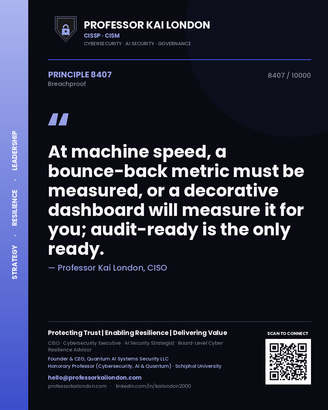 Professor Kai London principle 8407: At machine speed, a bounce-back metric must be measured, or a decorative dashboard will measure it for you; audit-ready is the only ready.
