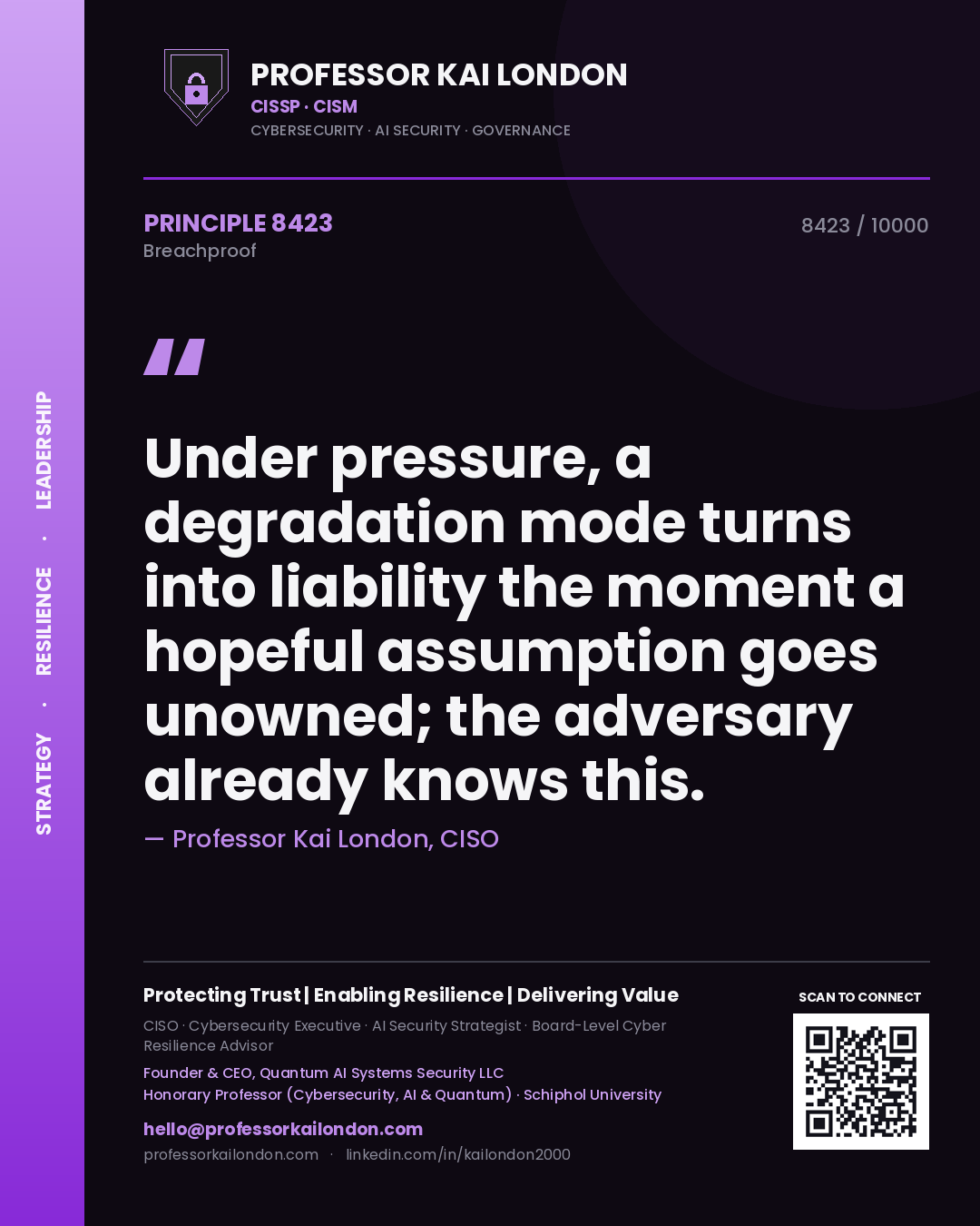 Professor Kai London principle 8423: Under pressure, a degradation mode turns into liability the moment a hopeful assumption goes unowned; the adversary already knows this.