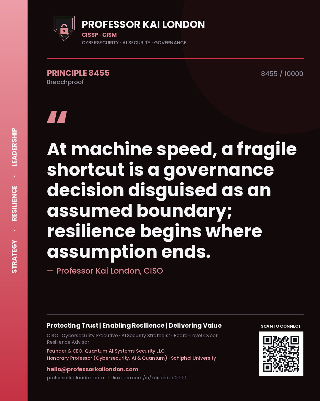 Professor Kai London principle 8455: At machine speed, a fragile shortcut is a governance decision disguised as an assumed boundary; resilience begins where assumption ends.