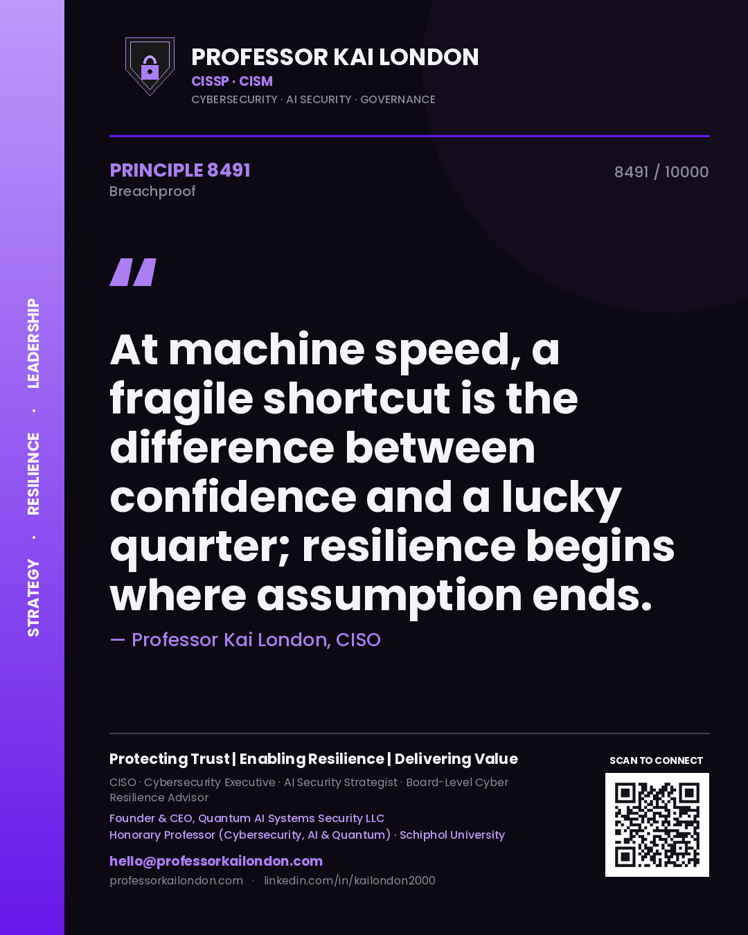 Professor Kai London principle 8491: At machine speed, a fragile shortcut is the difference between confidence and a lucky quarter; resilience begins where assumption ends.