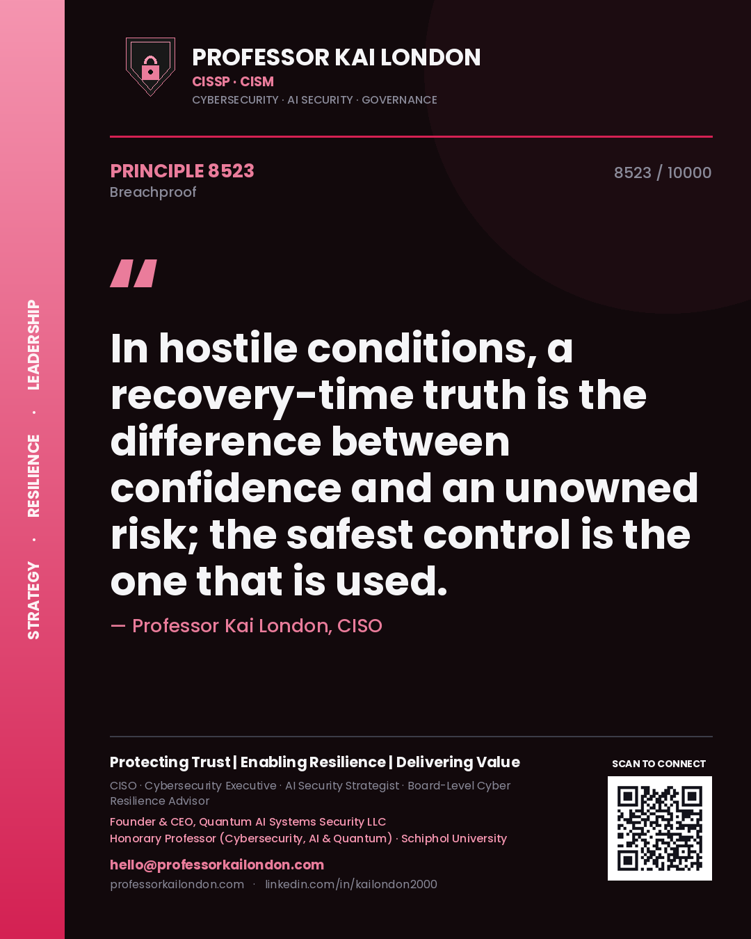 Professor Kai London principle 8523: In hostile conditions, a recovery-time truth is the difference between confidence and an unowned risk; the safest control is the one that is used.