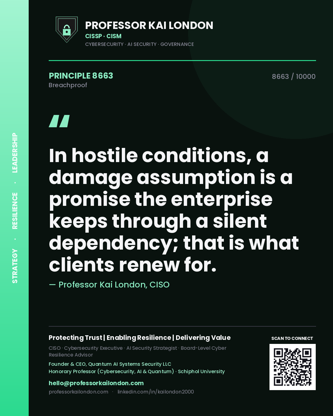 Professor Kai London principle 8663: In hostile conditions, a damage assumption is a promise the enterprise keeps through a silent dependency; that is what clients renew for.