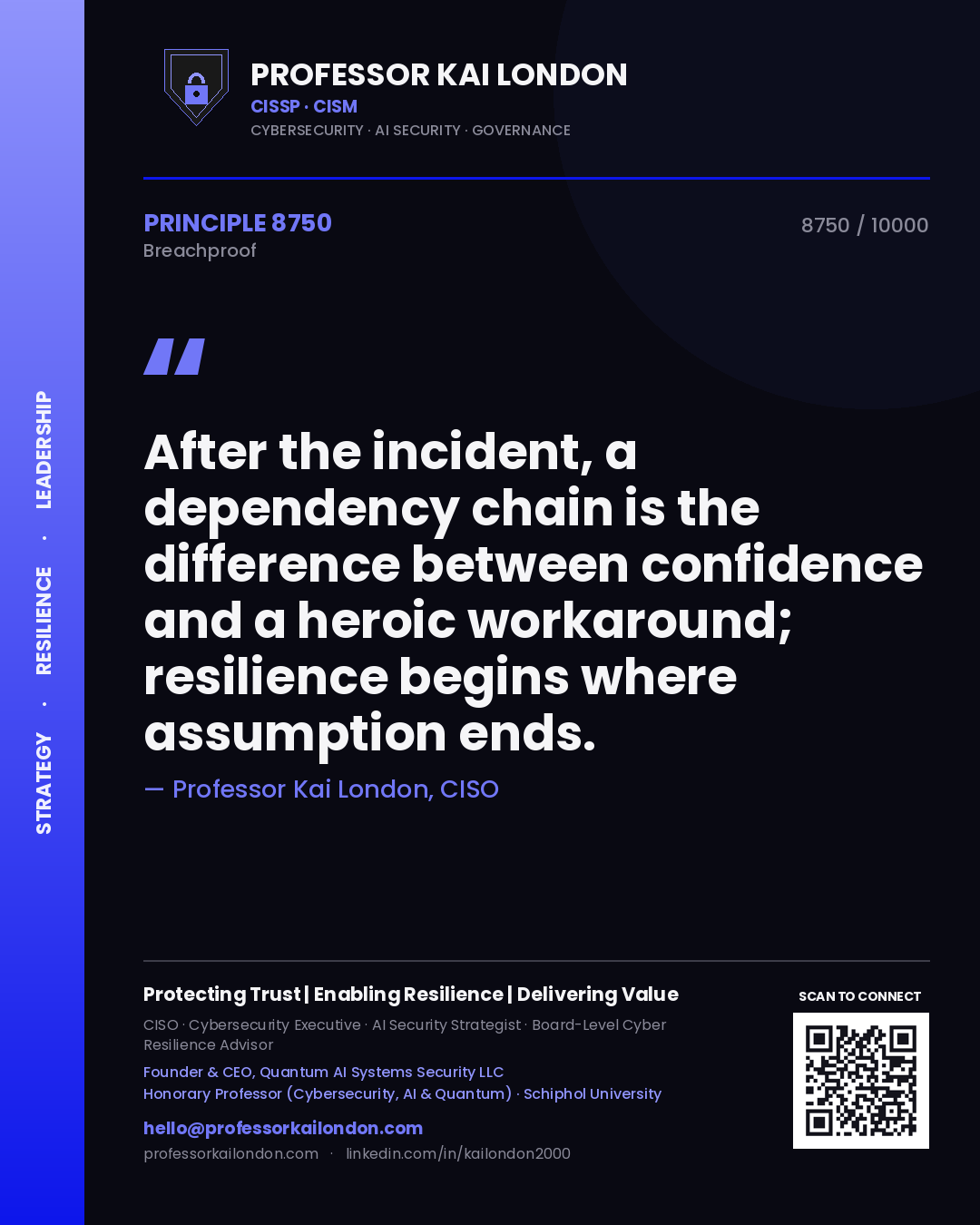 Professor Kai London principle 8750: After the incident, a dependency chain is the difference between confidence and a heroic workaround; resilience begins where assumption ends.