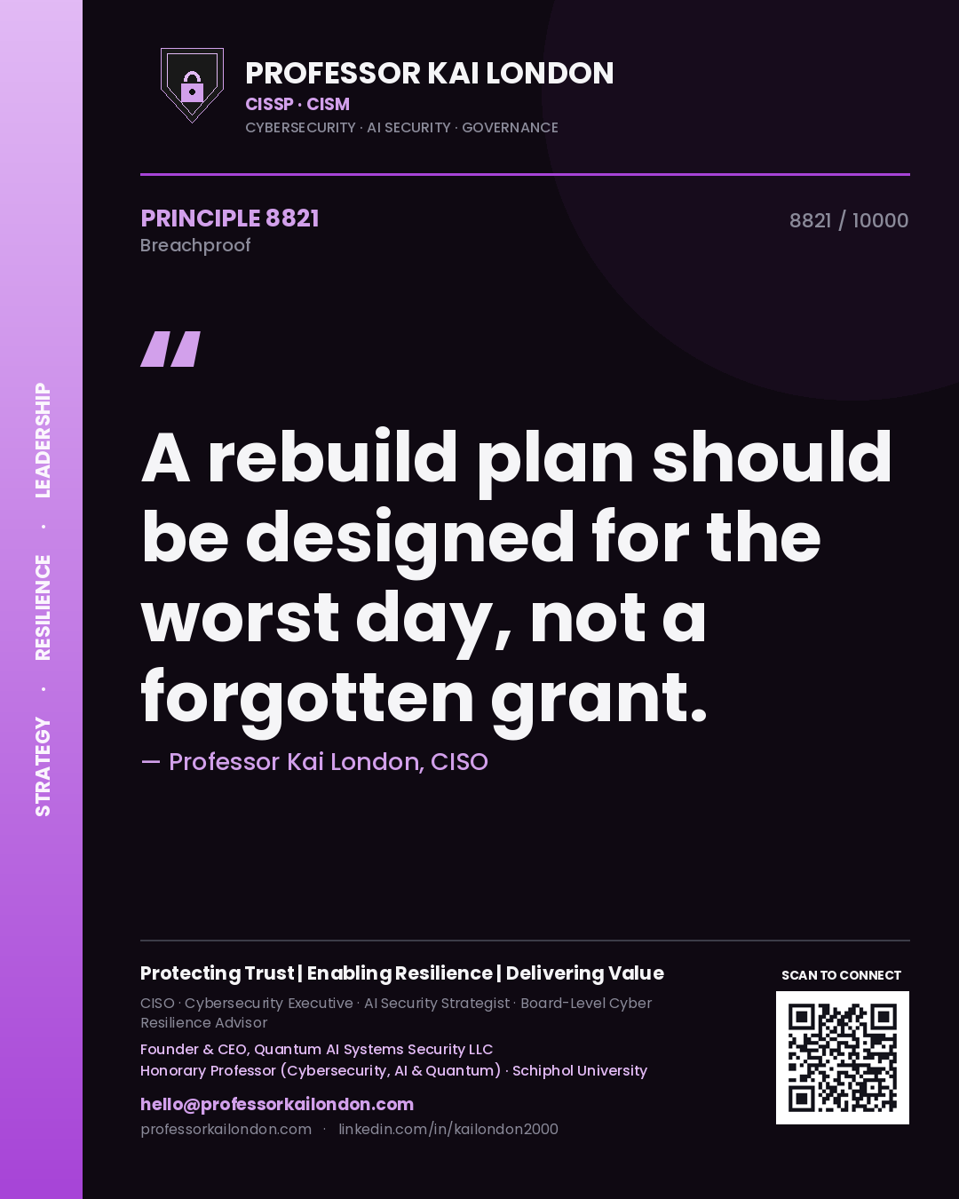 Professor Kai London principle 8821: A rebuild plan should be designed for the worst day, not a forgotten grant.