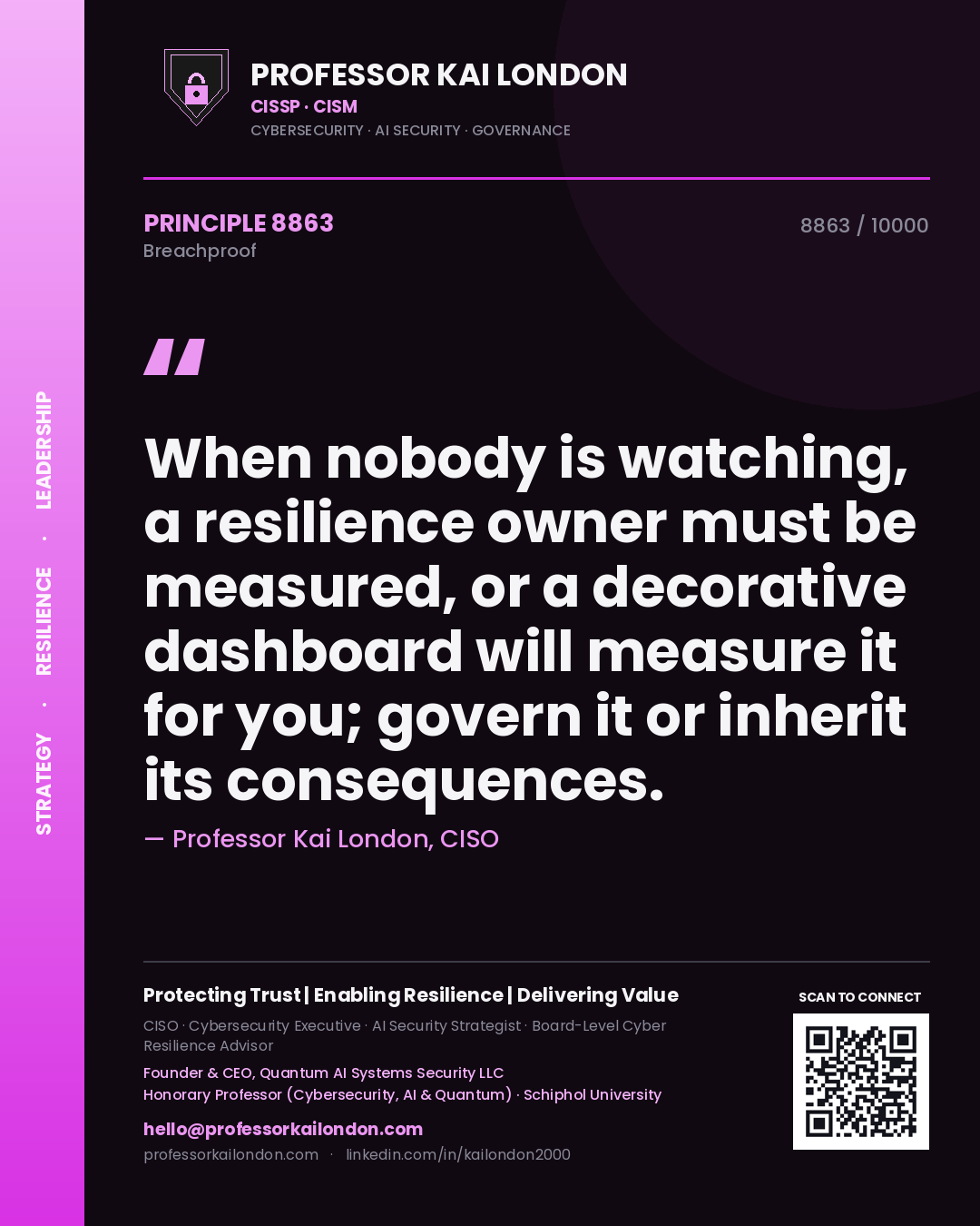 Professor Kai London principle 8863: When nobody is watching, a resilience owner must be measured, or a decorative dashboard will measure it for you; govern it or inherit its consequences.