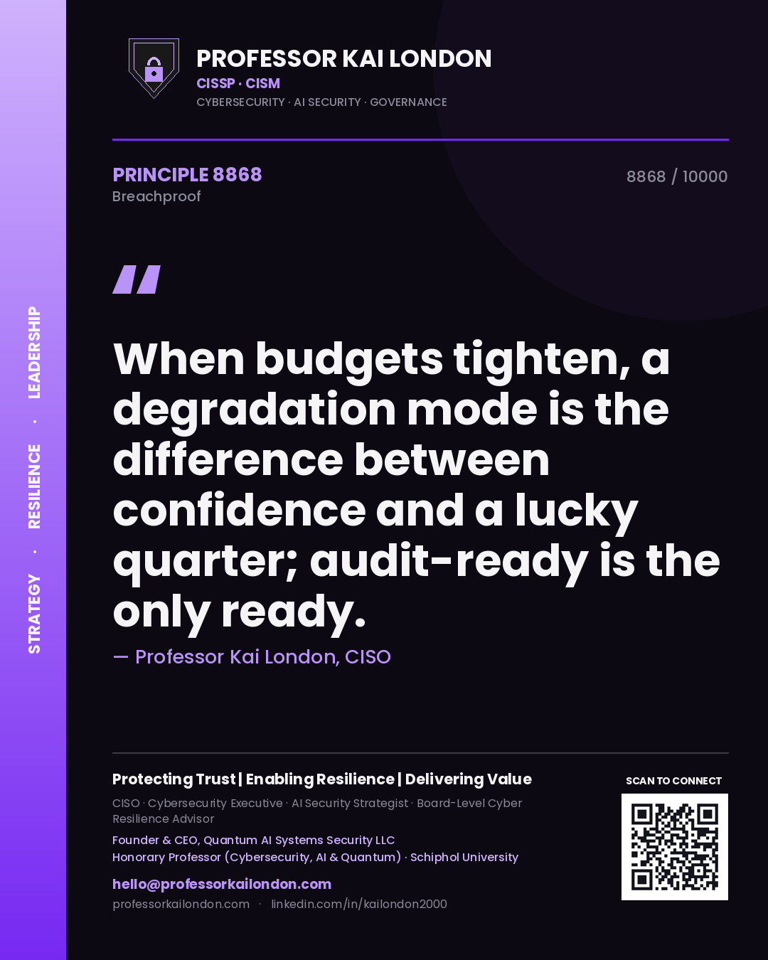 Professor Kai London principle 8868: When budgets tighten, a degradation mode is the difference between confidence and a lucky quarter; audit-ready is the only ready.