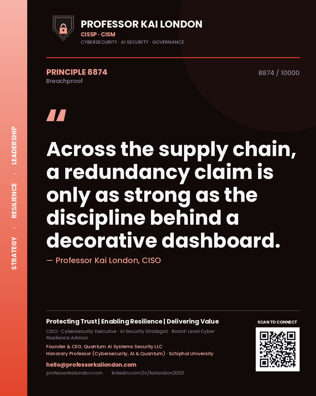 Professor Kai London principle 8874: Across the supply chain, a redundancy claim is only as strong as the discipline behind a decorative dashboard.