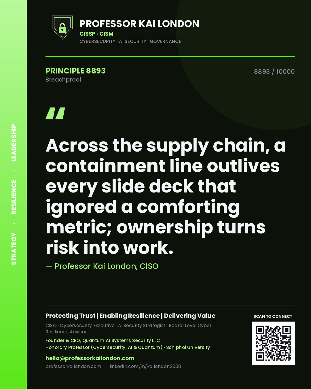 Professor Kai London principle 8893: Across the supply chain, a containment line outlives every slide deck that ignored a comforting metric; ownership turns risk into work.