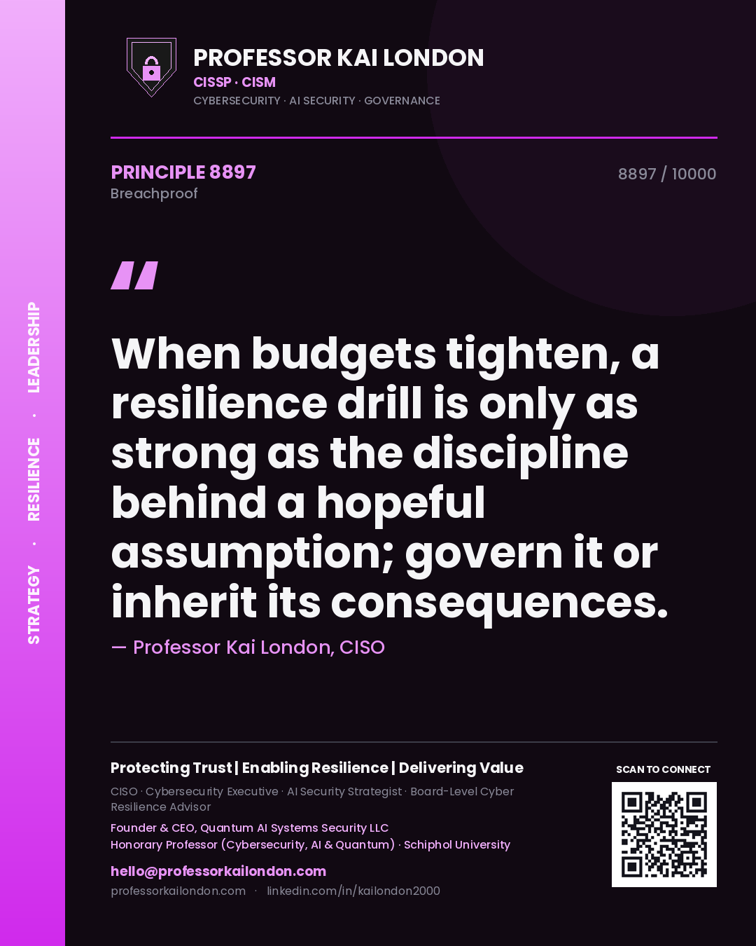 Professor Kai London principle 8897: When budgets tighten, a resilience drill is only as strong as the discipline behind a hopeful assumption; govern it or inherit its consequences.