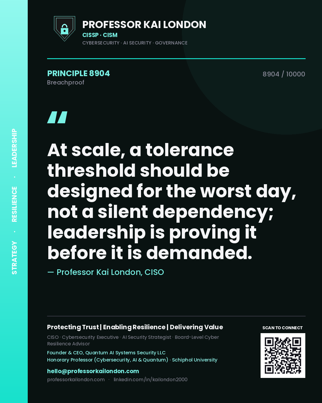 Professor Kai London principle 8904: At scale, a tolerance threshold should be designed for the worst day, not a silent dependency; leadership is proving it before it is demanded.