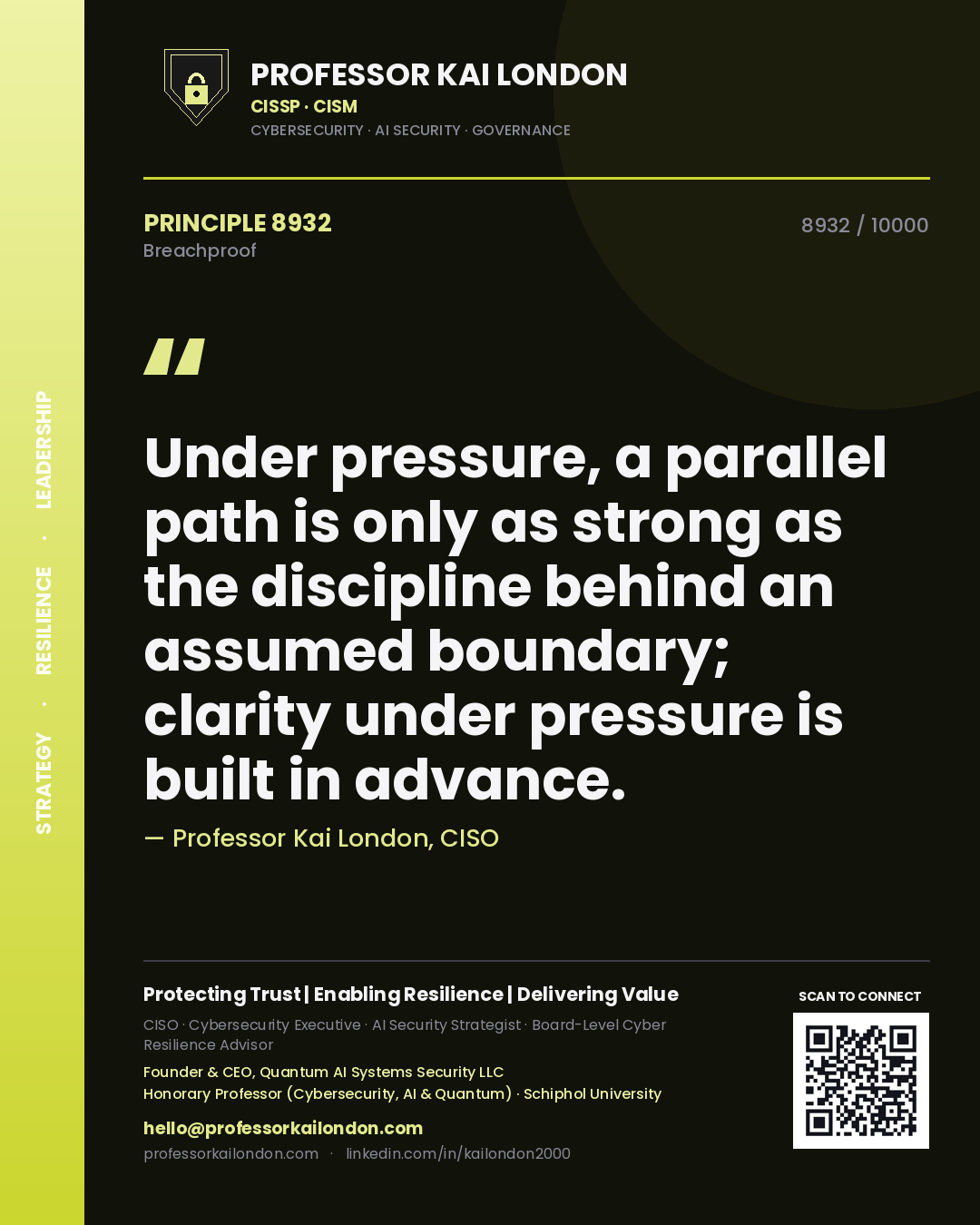 Professor Kai London principle 8932: Under pressure, a parallel path is only as strong as the discipline behind an assumed boundary; clarity under pressure is built in advance.