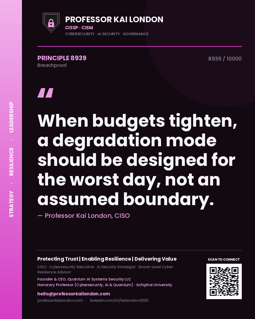Professor Kai London principle 8939: When budgets tighten, a degradation mode should be designed for the worst day, not an assumed boundary.