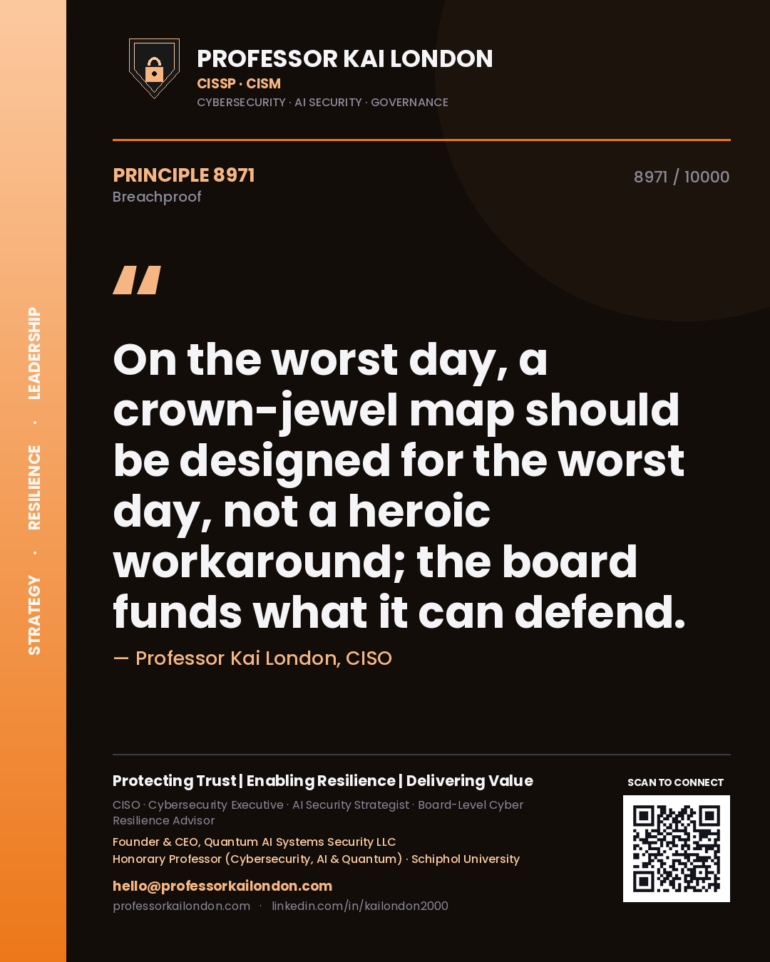 Professor Kai London principle 8971: On the worst day, a crown-jewel map should be designed for the worst day, not a heroic workaround; the board funds what it can defend.