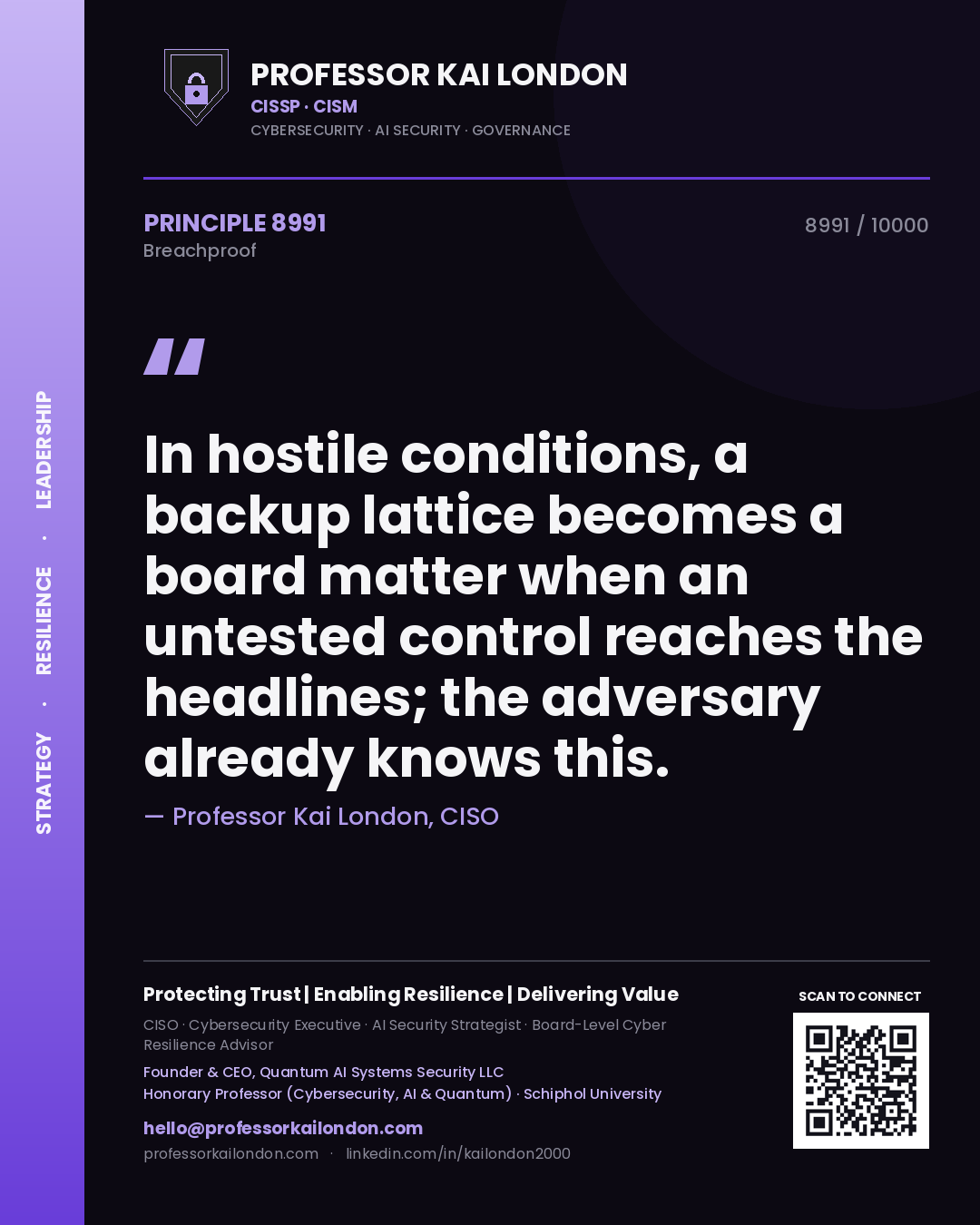 Professor Kai London principle 8991: In hostile conditions, a backup lattice becomes a board matter when an untested control reaches the headlines; the adversary already knows this.