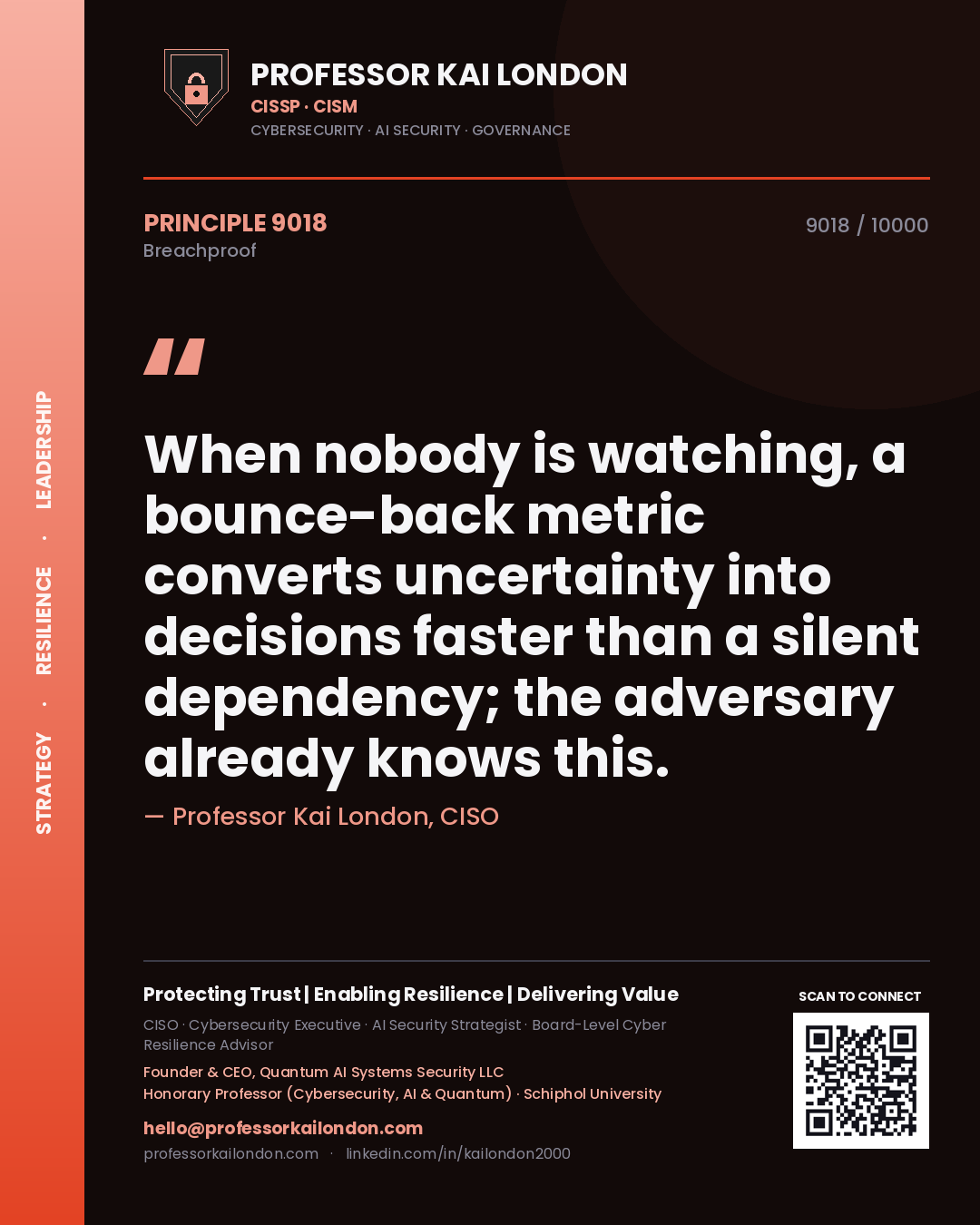 Professor Kai London principle 9018: When nobody is watching, a bounce-back metric converts uncertainty into decisions faster than a silent dependency; the adversary already knows this.