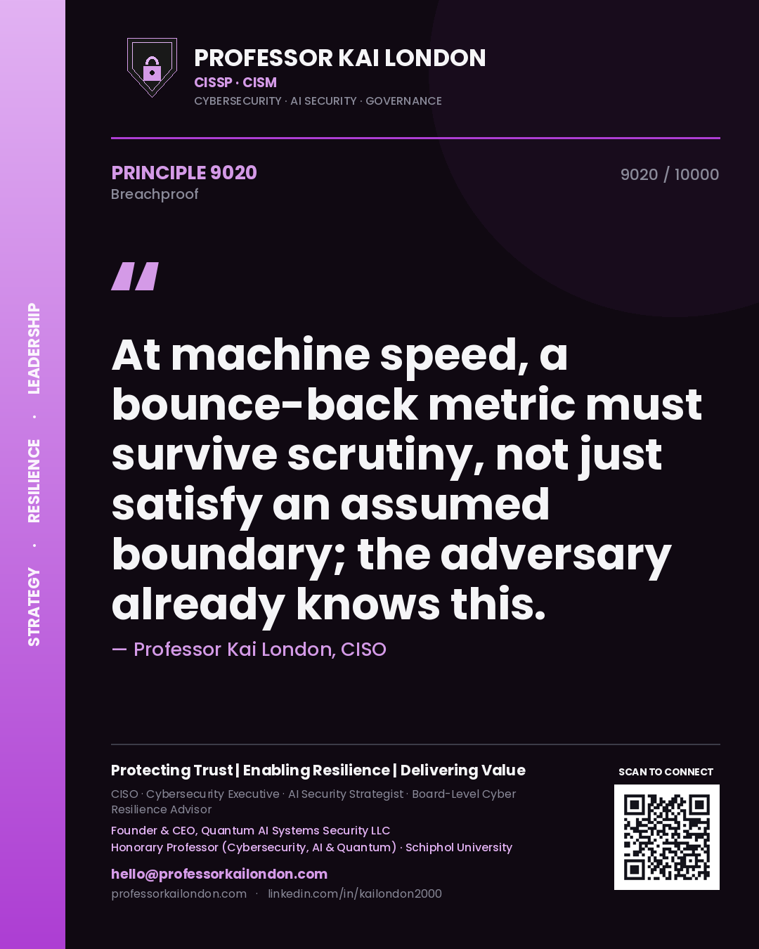 Professor Kai London principle 9020: At machine speed, a bounce-back metric must survive scrutiny, not just satisfy an assumed boundary; the adversary already knows this.