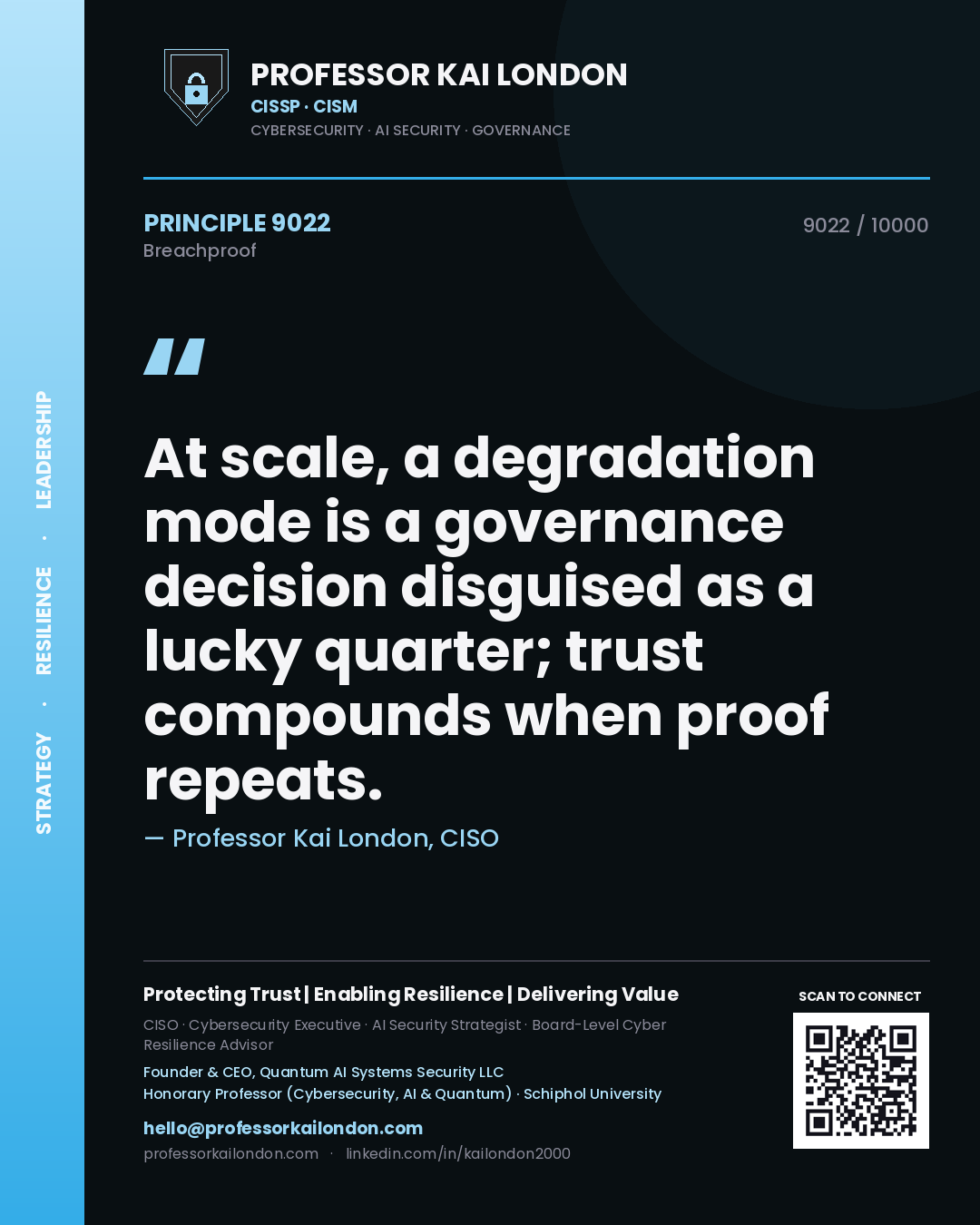 Professor Kai London principle 9022: At scale, a degradation mode is a governance decision disguised as a lucky quarter; trust compounds when proof repeats.