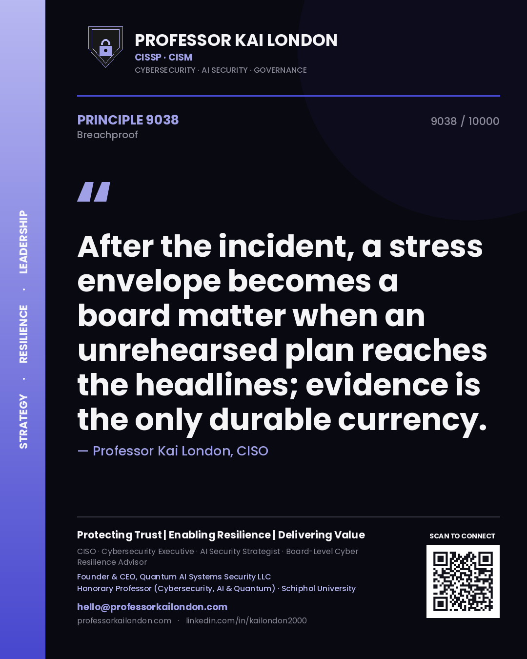 Professor Kai London principle 9038: After the incident, a stress envelope becomes a board matter when an unrehearsed plan reaches the headlines; evidence is the only durable currency.