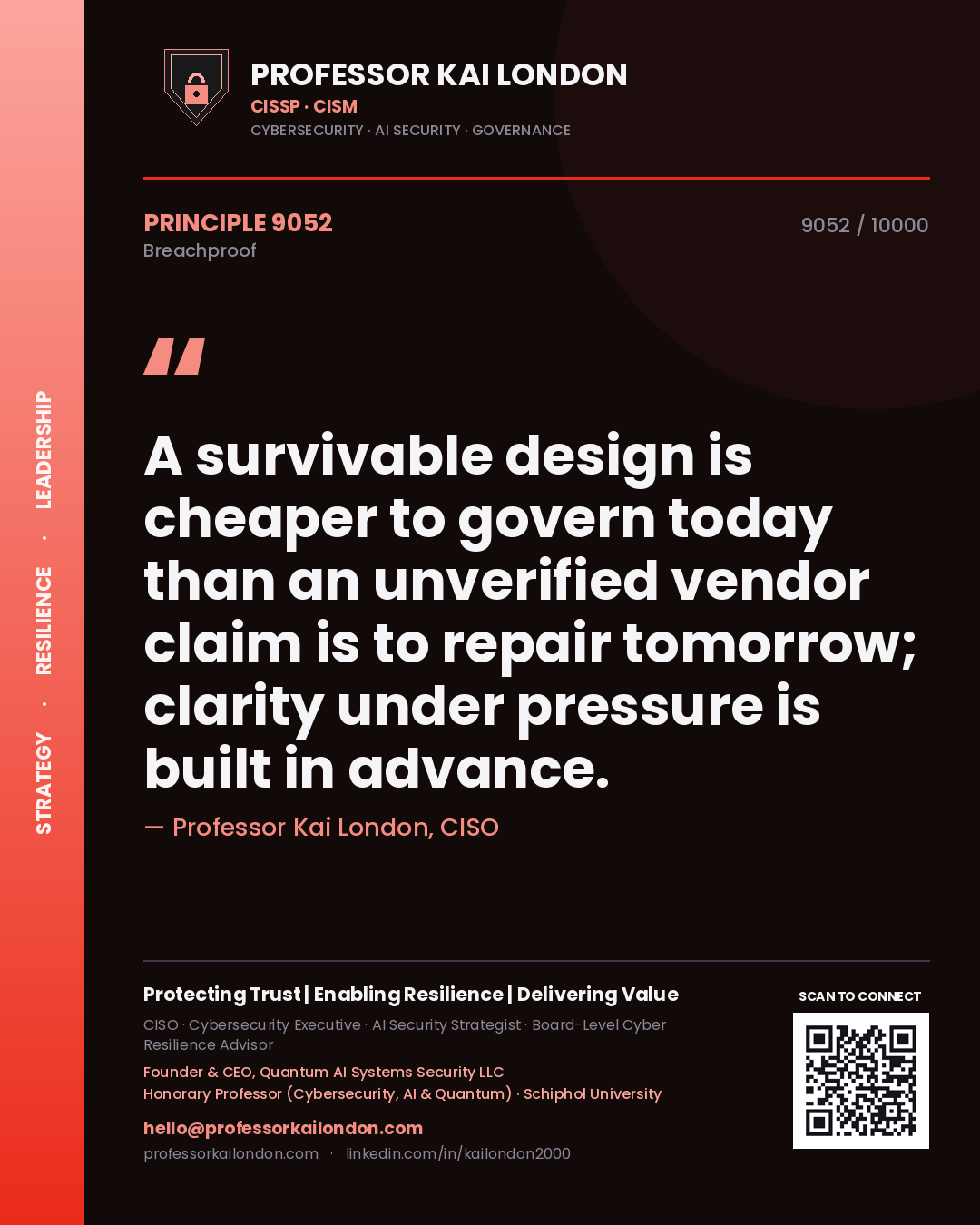 Professor Kai London principle 9052: A survivable design is cheaper to govern today than an unverified vendor claim is to repair tomorrow; clarity under pressure is built in advance.