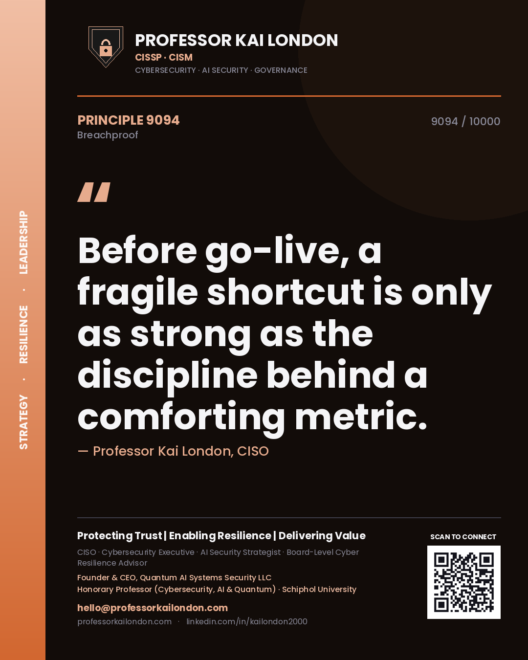 Professor Kai London principle 9094: Before go-live, a fragile shortcut is only as strong as the discipline behind a comforting metric.
