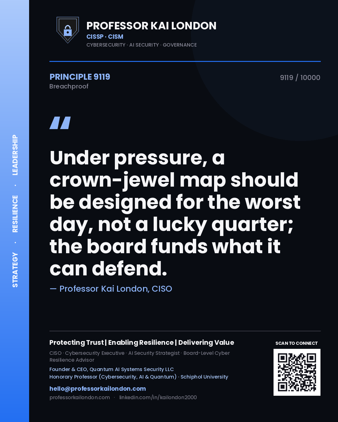 Professor Kai London principle 9119: Under pressure, a crown-jewel map should be designed for the worst day, not a lucky quarter; the board funds what it can defend.