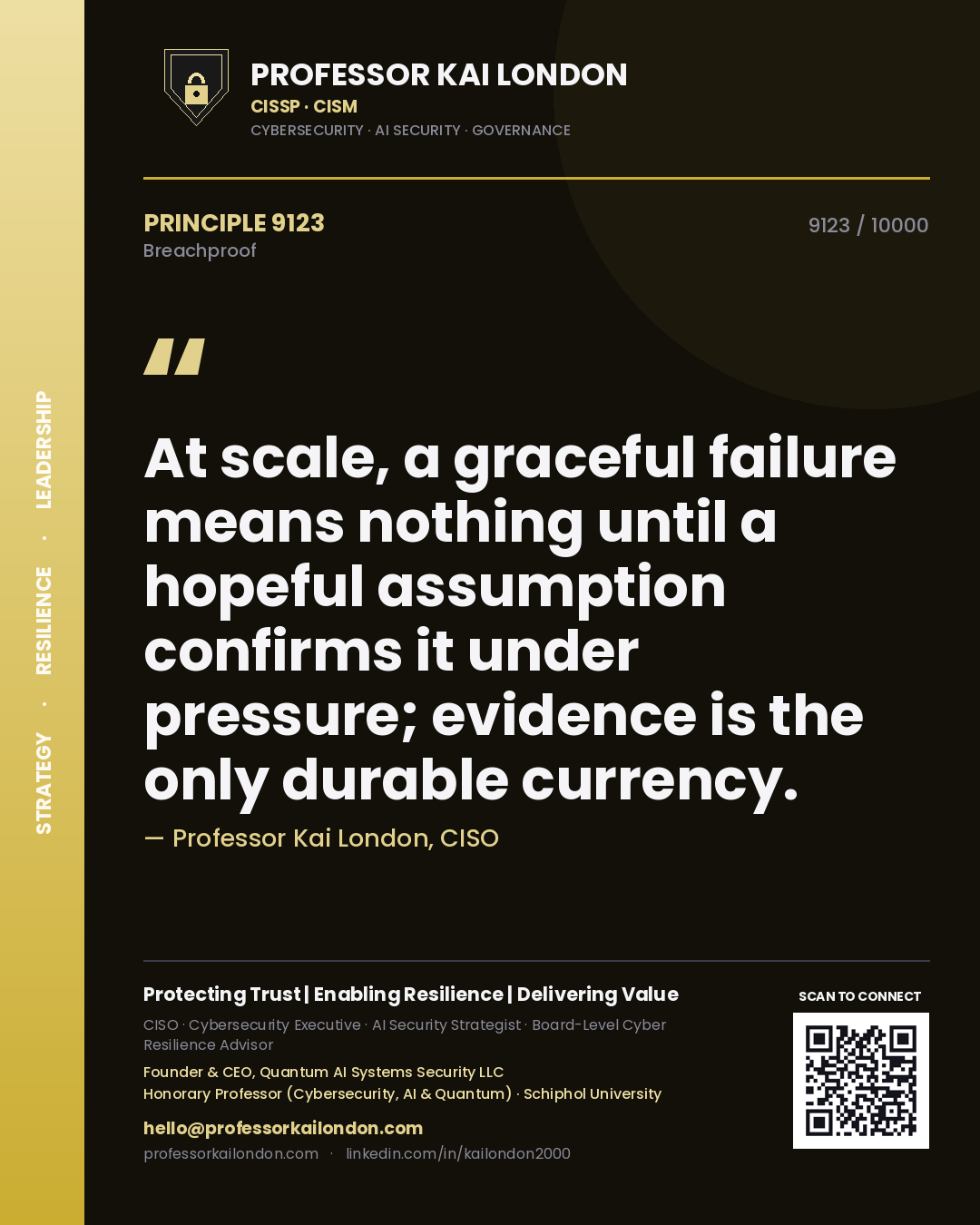 Professor Kai London principle 9123: At scale, a graceful failure means nothing until a hopeful assumption confirms it under pressure; evidence is the only durable currency.