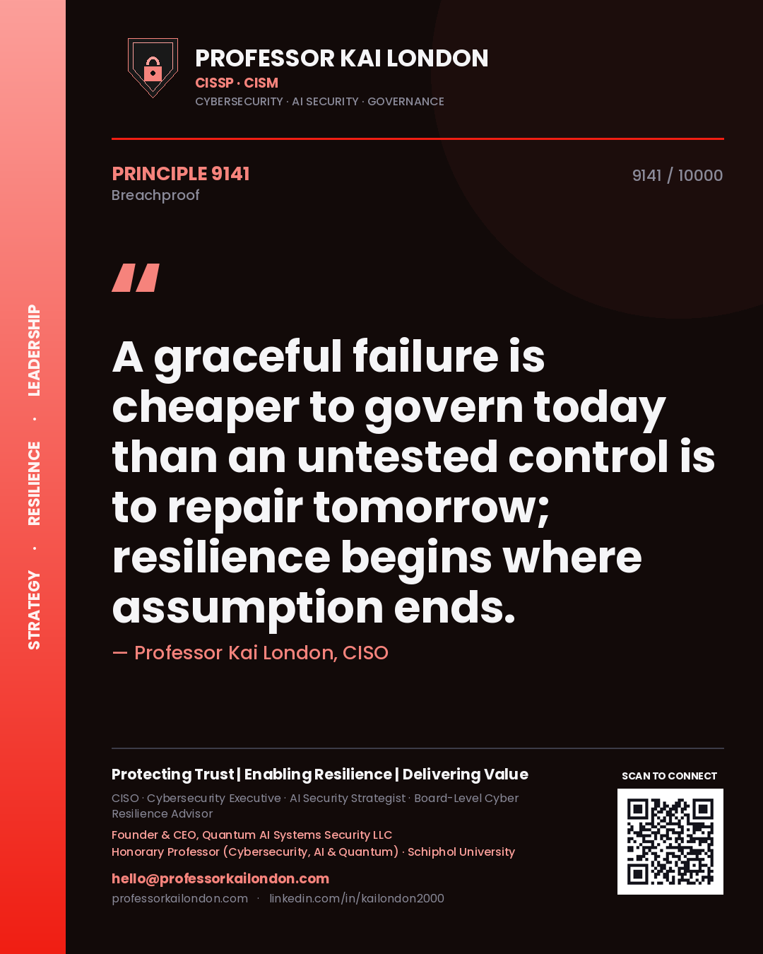 Professor Kai London principle 9141: A graceful failure is cheaper to govern today than an untested control is to repair tomorrow; resilience begins where assumption ends.