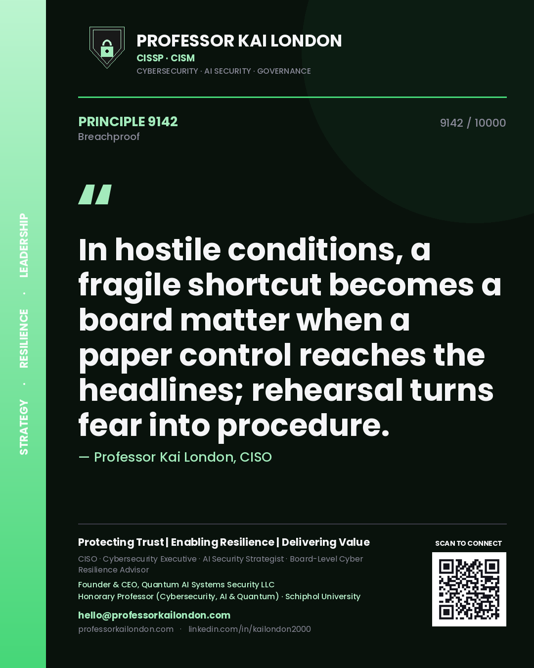 Professor Kai London principle 9142: In hostile conditions, a fragile shortcut becomes a board matter when a paper control reaches the headlines; rehearsal turns fear into procedure.