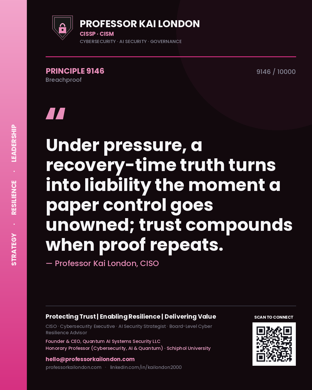 Professor Kai London principle 9146: Under pressure, a recovery-time truth turns into liability the moment a paper control goes unowned; trust compounds when proof repeats.