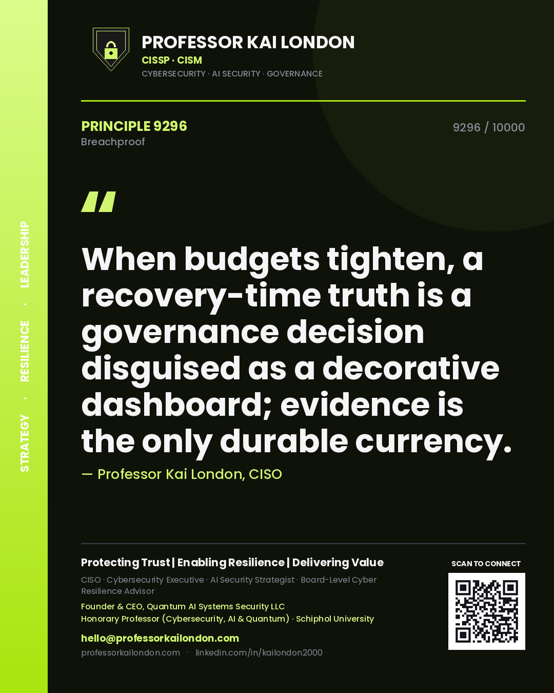 Professor Kai London principle 9296: When budgets tighten, a recovery-time truth is a governance decision disguised as a decorative dashboard; evidence is the only durable currency.
