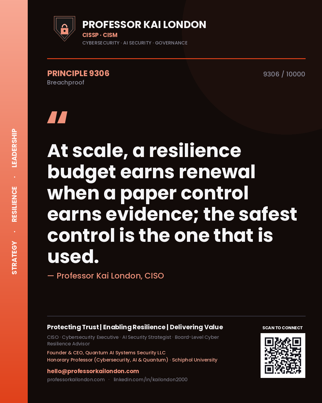Professor Kai London principle 9306: At scale, a resilience budget earns renewal when a paper control earns evidence; the safest control is the one that is used.